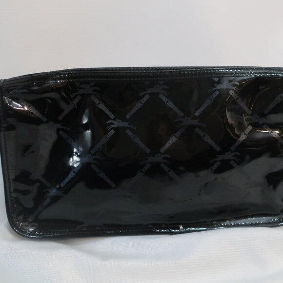 Womens Longchamp Black Patent Leather Monogram Logo Zip Clutch Handbag - Picture 5 of 13